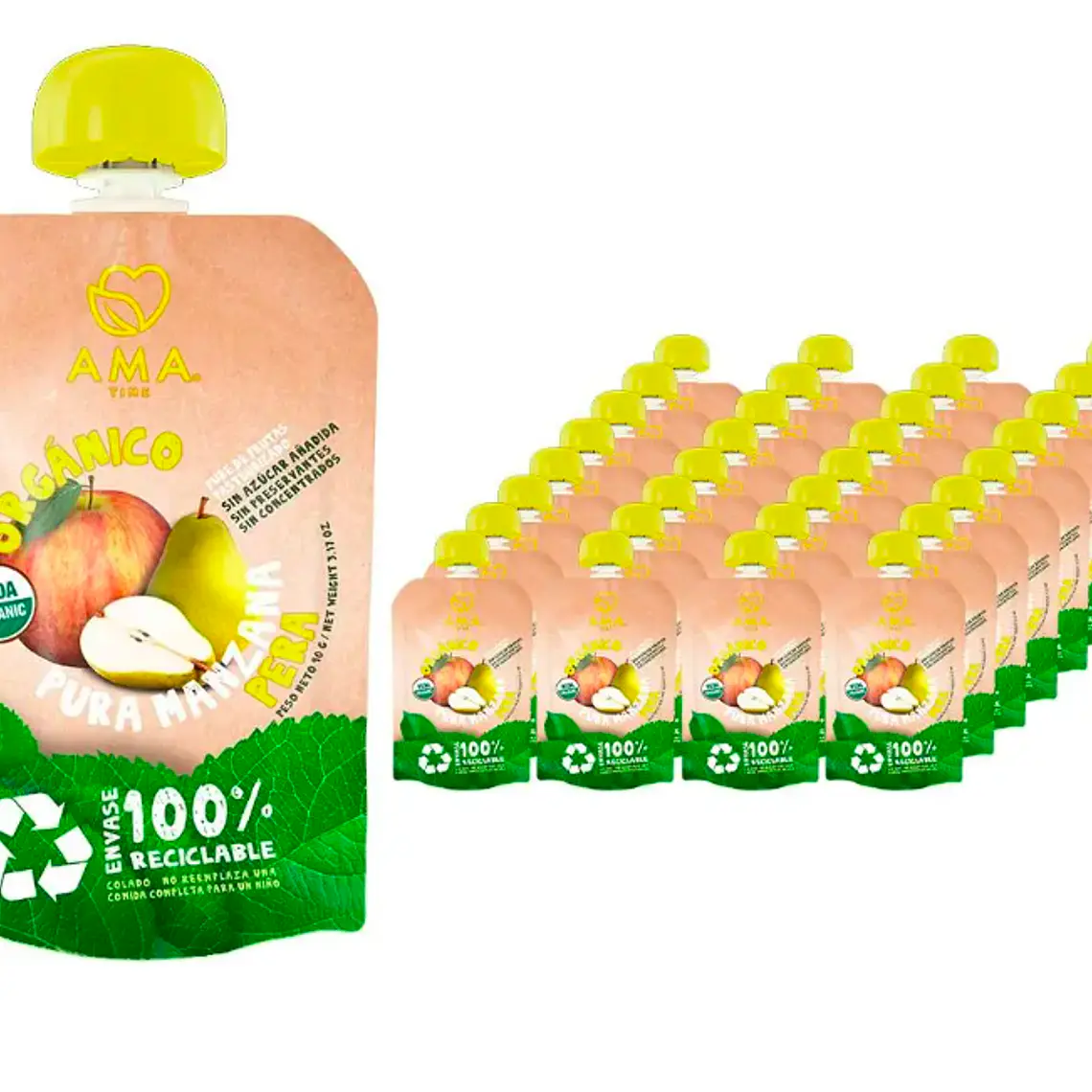 PACK 32 UNID- PURÉ MANZANA PERA ORGÁNICO 90G (FECHA DE VENCIMIENTO: 11-10-26) 1