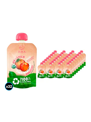 PACK 32 UNID-  PURÉ MANZANA DURAZNO ORGÁNICO 90G (FECHA DE VENCIMIENTO: 11-10-26)