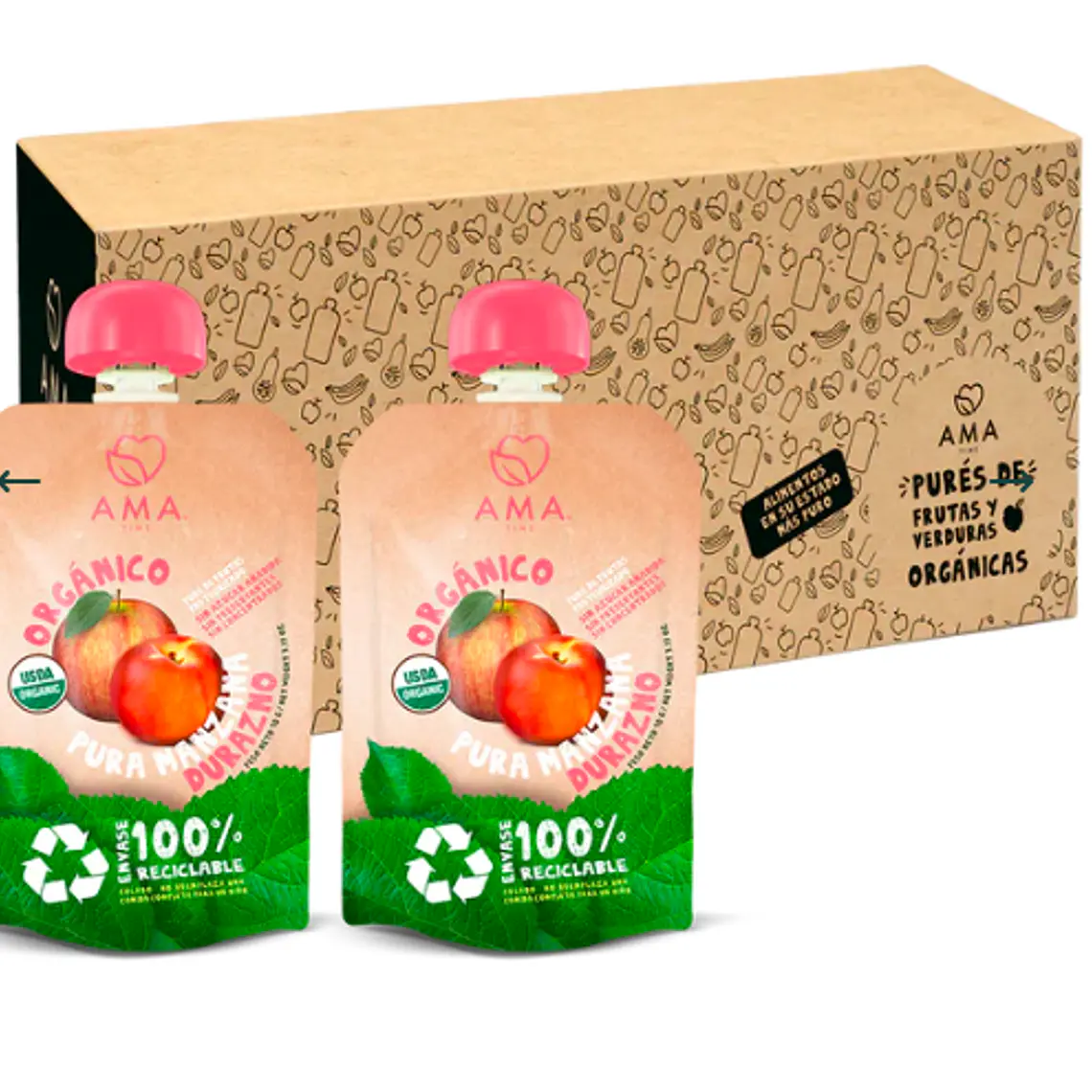 PACK 32 UNID-  PURÉ MANZANA DURAZNO ORGÁNICO 90G (FECHA DE VENCIMIENTO: 11-10-26) 2