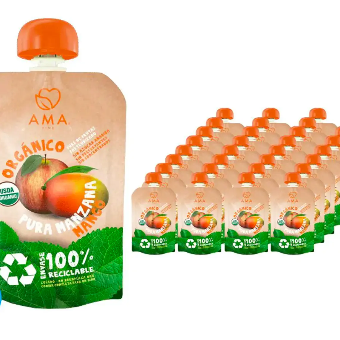 PACK 32 UNID- PURÉ MANZANA MANGO ORGÁNICO 90G (FECHA DE VENCIMIENTO: 11-10-26) 1