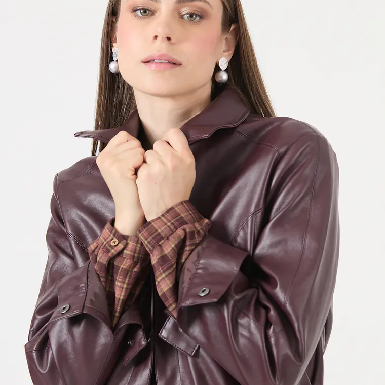 CHAQUETA CASUAL CUELLO CAMISERO COLOR BURDEO (TALLA M a XL) 3