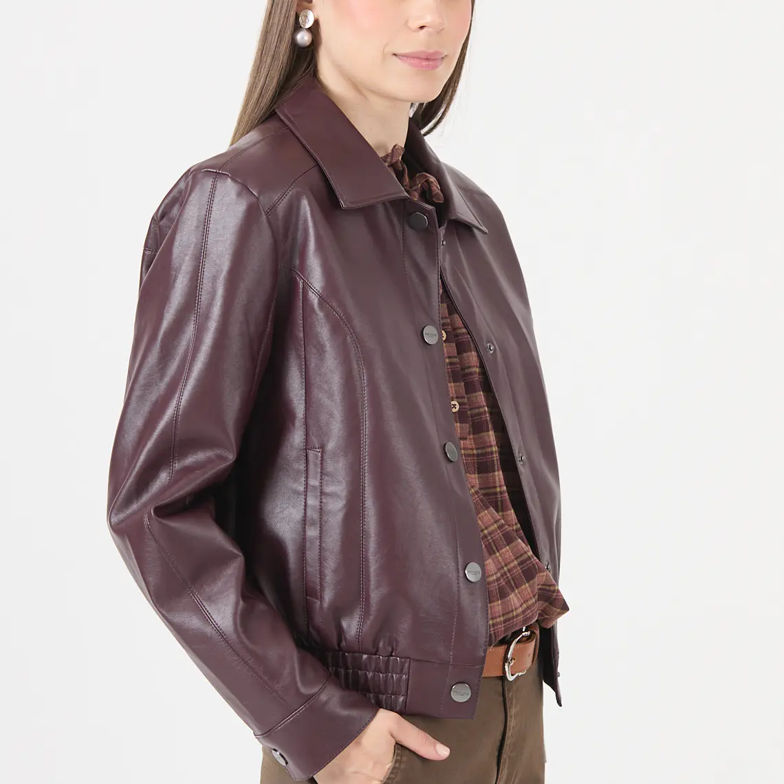 CHAQUETA CASUAL CUELLO CAMISERO COLOR BURDEO (TALLA M a XL) 5