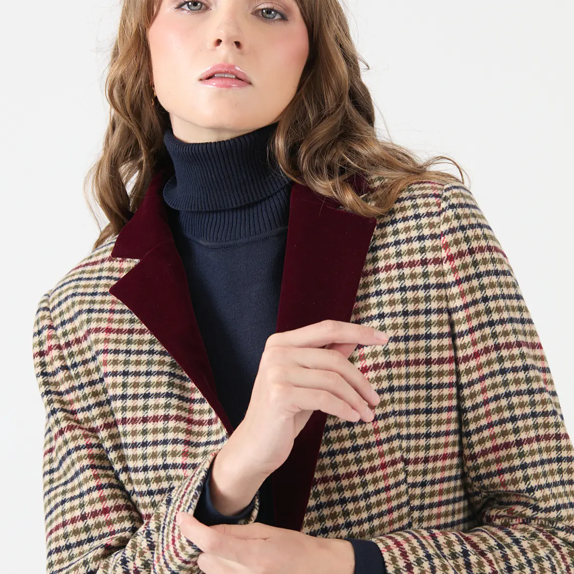 CHAQUETA CUELLO SASTRE CON LANA CUADRILLE BEIGE (TALLA L) 1