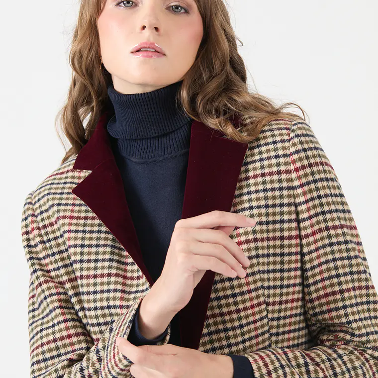 CHAQUETA CUELLO SASTRE CON LANA CUADRILLE BEIGE (TALLA L) 1