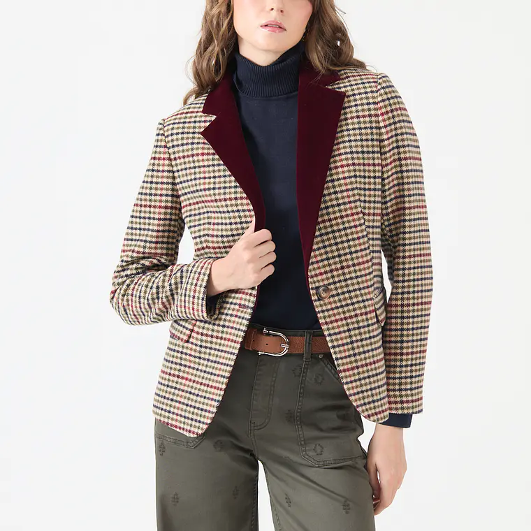 CHAQUETA CUELLO SASTRE CON LANA CUADRILLE BEIGE (TALLA L) 2