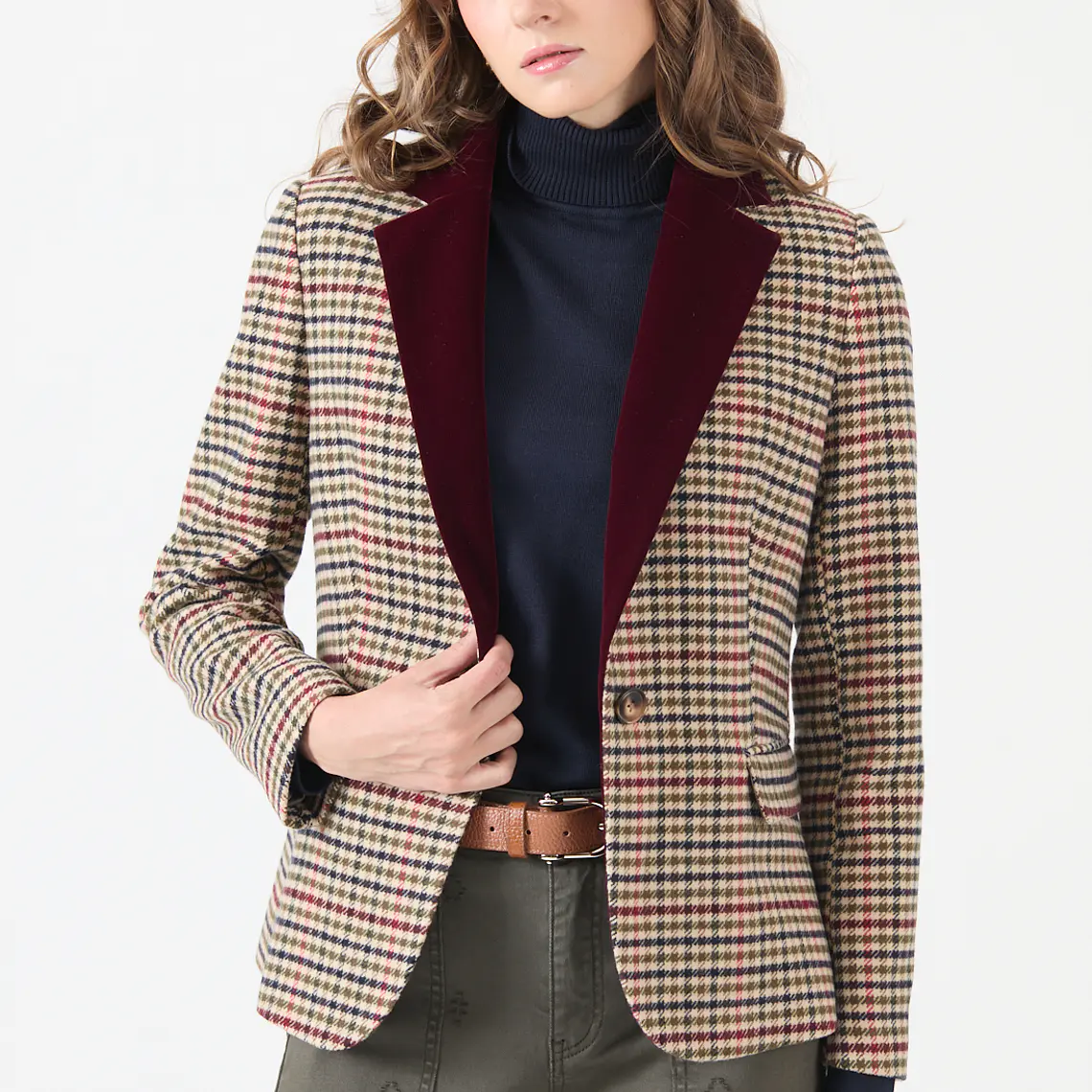 CHAQUETA CUELLO SASTRE CON LANA CUADRILLE BEIGE (TALLA L) 3