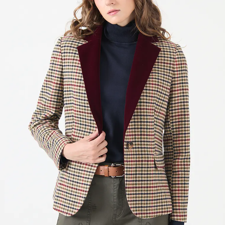 CHAQUETA CUELLO SASTRE CON LANA CUADRILLE BEIGE (TALLA L) 3