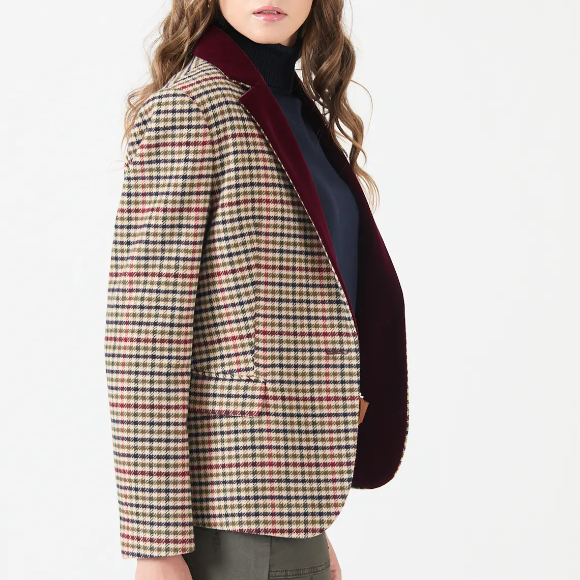 CHAQUETA CUELLO SASTRE CON LANA CUADRILLE BEIGE (TALLA L) 4
