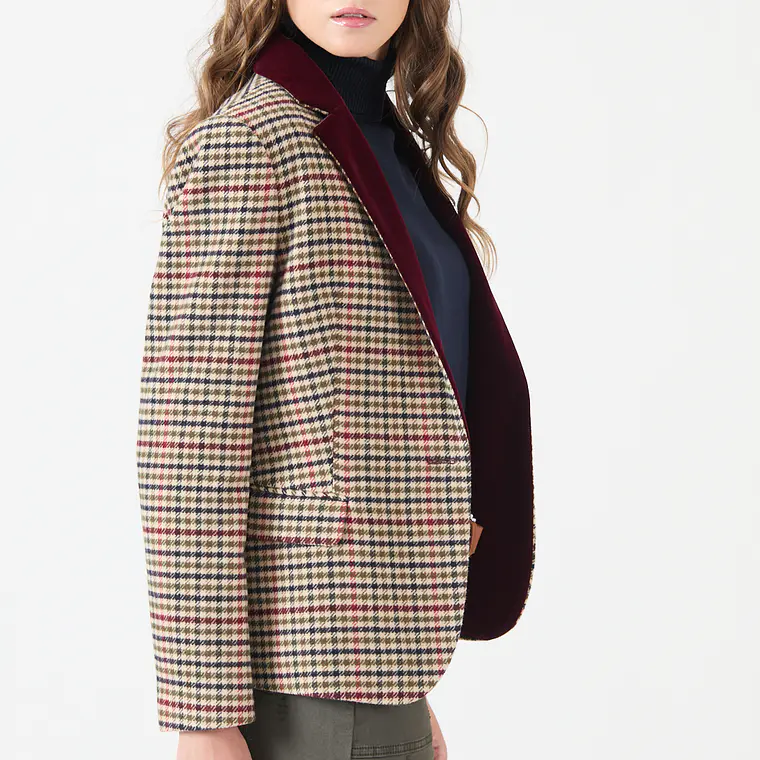 CHAQUETA CUELLO SASTRE CON LANA CUADRILLE BEIGE (TALLA L) 4