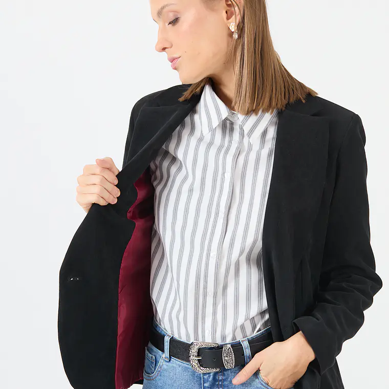 CHAQUETA CASUAL CUELLO SASTRE NEGRO (TALLA S a XL) 2