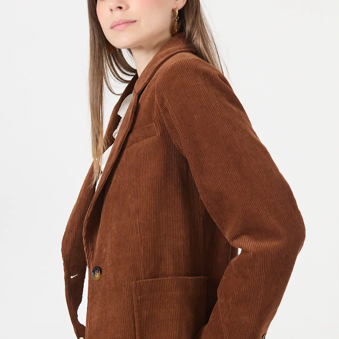 CHAQUETA CASUAL CUELLO SASTRE DE COTELE CAFÉ (TALLA M a XL) 2