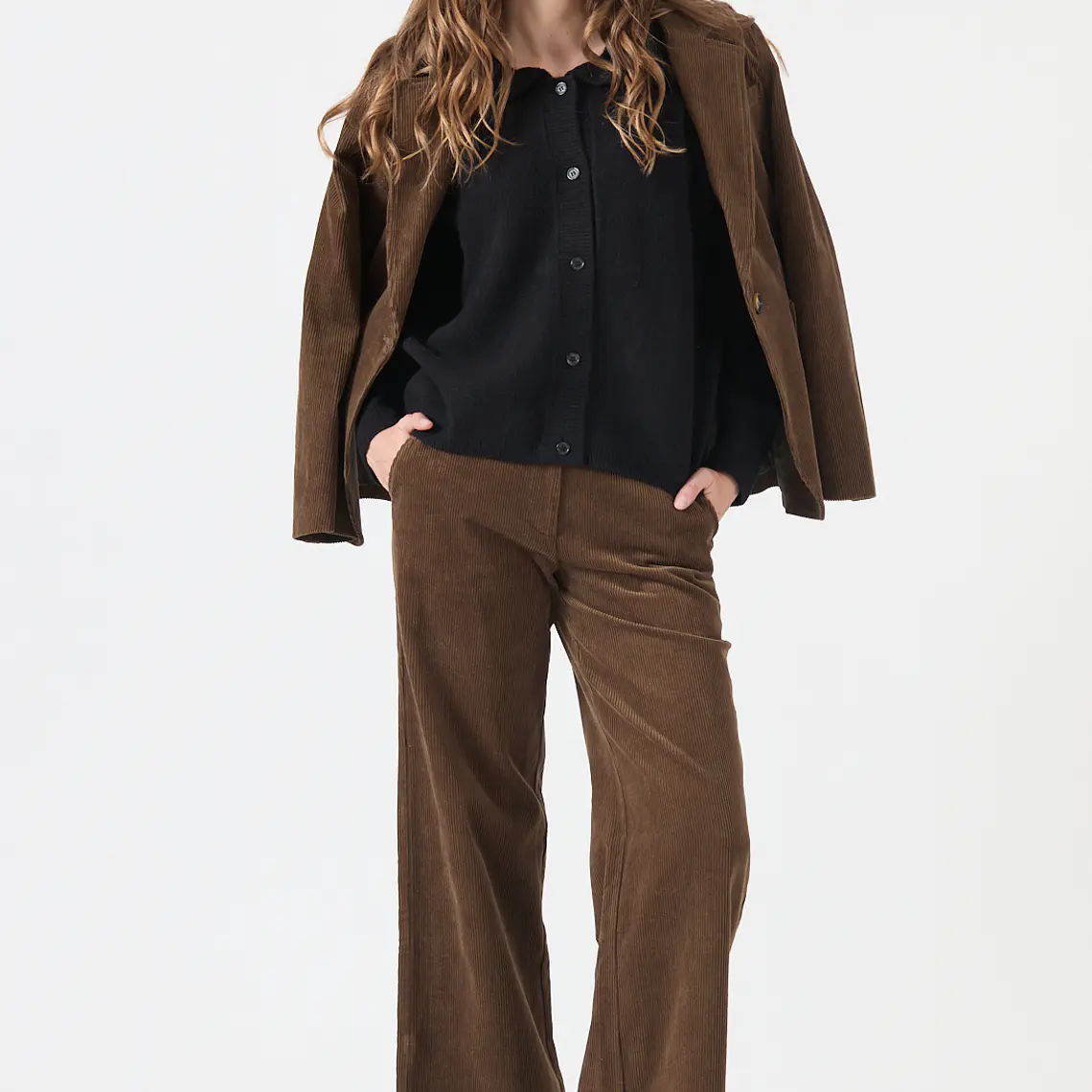 PANTALON WIDE LEG DE COTELE VERDE MUSGO (TALLA 42)  1