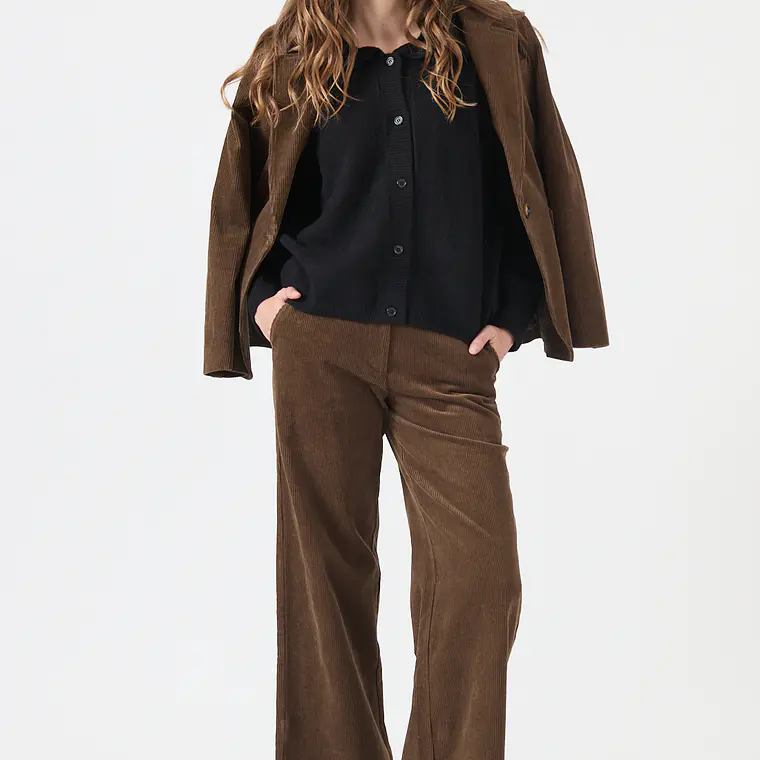 PANTALON WIDE LEG DE COTELE VERDE MUSGO (TALLA 42)  1