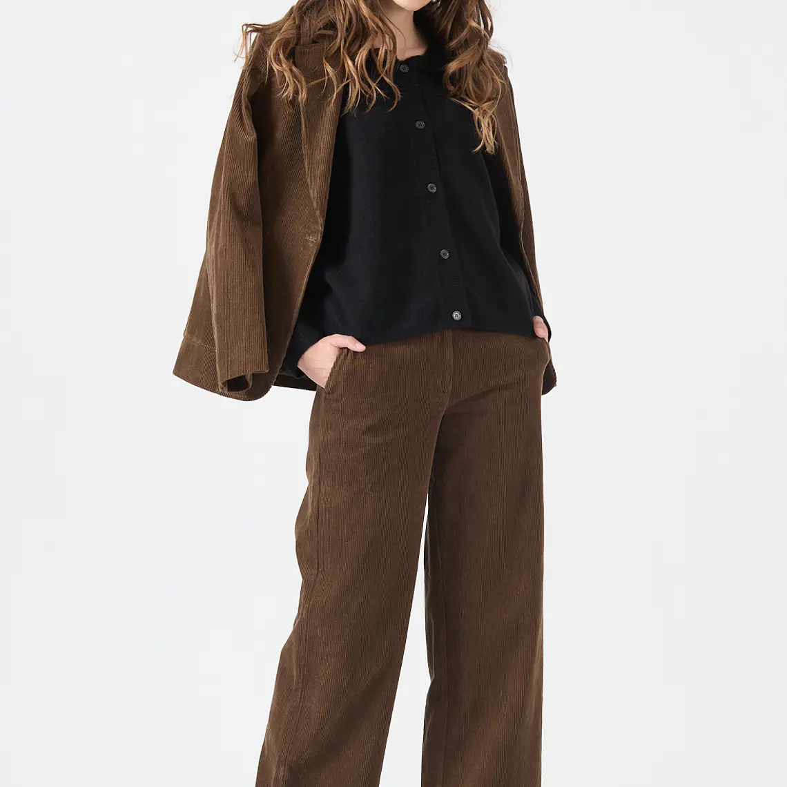 PANTALON WIDE LEG DE COTELE VERDE MUSGO (TALLA 42)  2