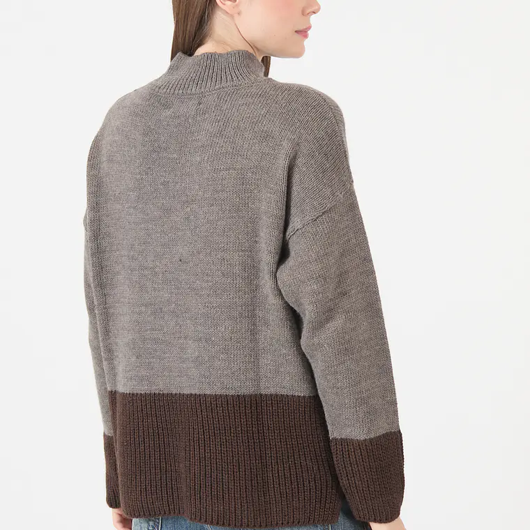 SWEATER CUELLO ALTO CON ALPACA COLOR BLOCK GRIS (TALLA S a XL) 2