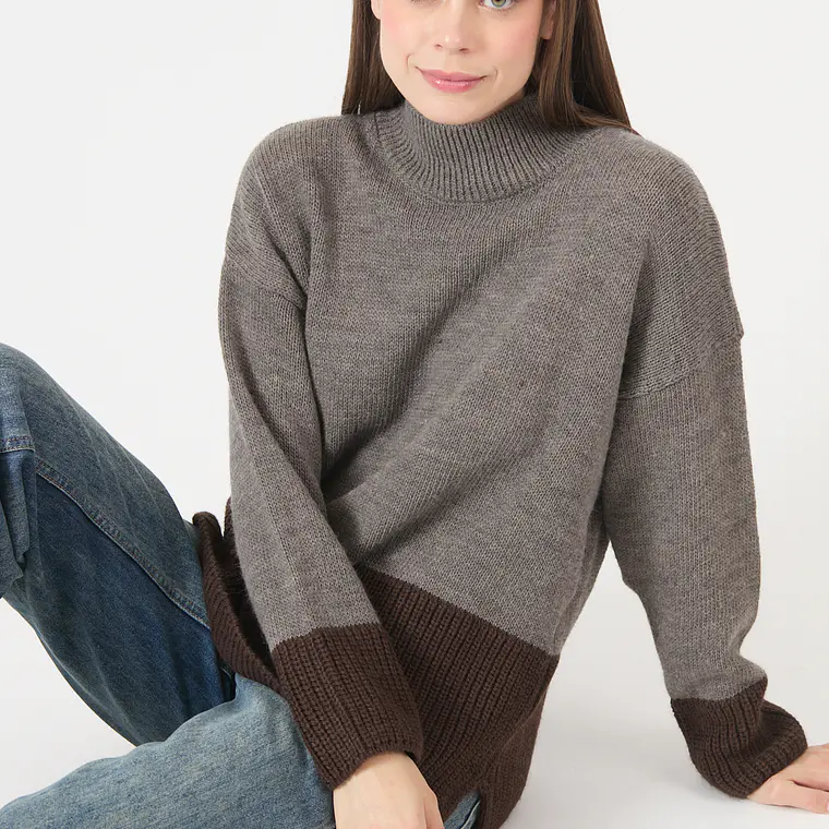 SWEATER CUELLO ALTO CON ALPACA COLOR BLOCK GRIS (TALLA S a XL) 3