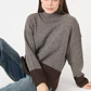 SWEATER CUELLO ALTO CON ALPACA COLOR BLOCK GRIS (TALLA S a XL) - Miniatura 3
