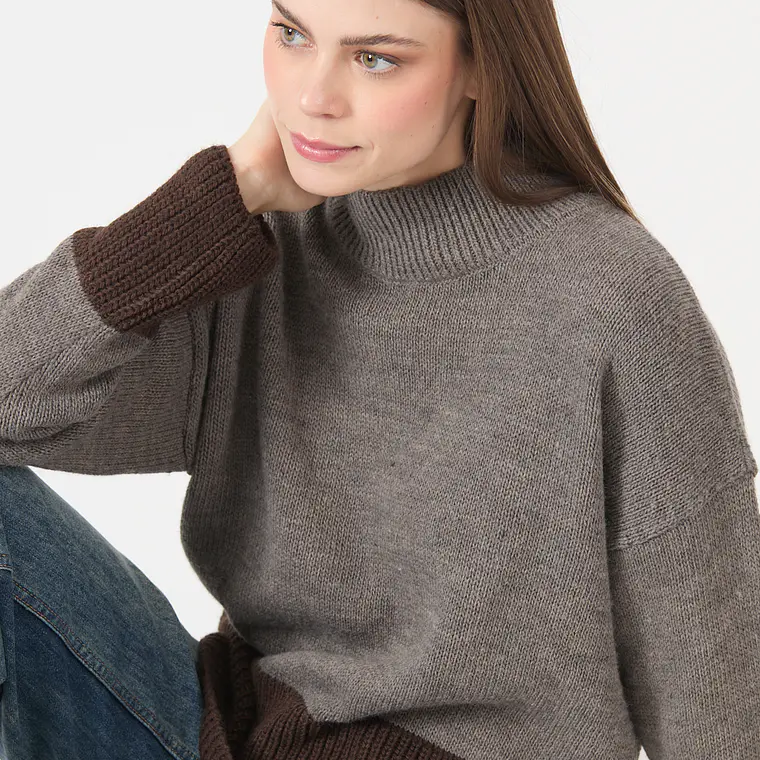 SWEATER CUELLO ALTO CON ALPACA COLOR BLOCK GRIS (TALLA S a XL) 4
