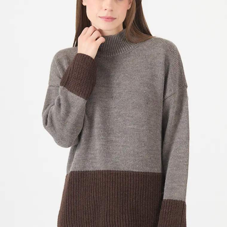 SWEATER CUELLO ALTO CON ALPACA COLOR BLOCK GRIS (TALLA S a XL) 1