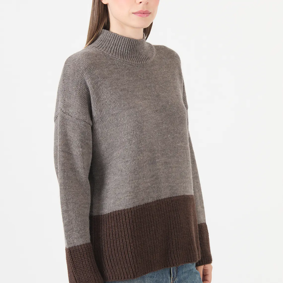 SWEATER CUELLO ALTO CON ALPACA COLOR BLOCK GRIS (TALLA S a XL) 5