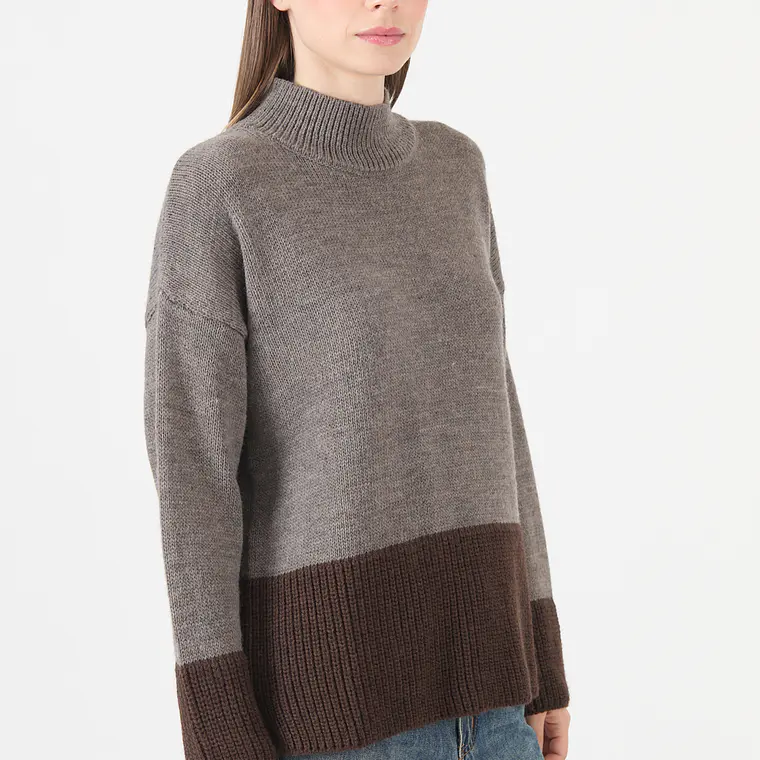 SWEATER CUELLO ALTO CON ALPACA COLOR BLOCK GRIS (TALLA S a XL) 5