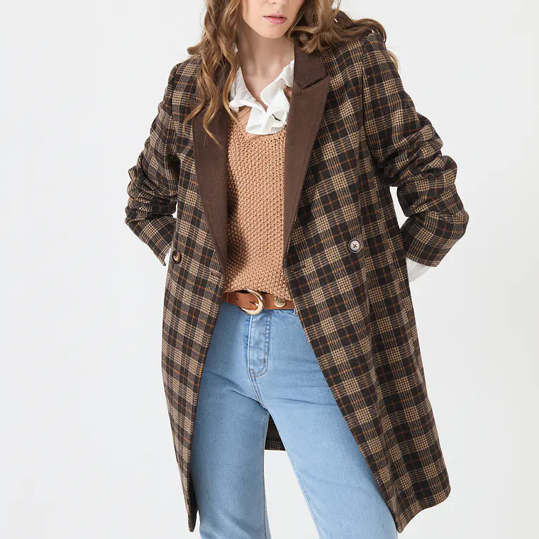 ABRIGO CUELLO SASTRE CON LANA CUADRILLE CAFÉ (TALLA M y L) 1