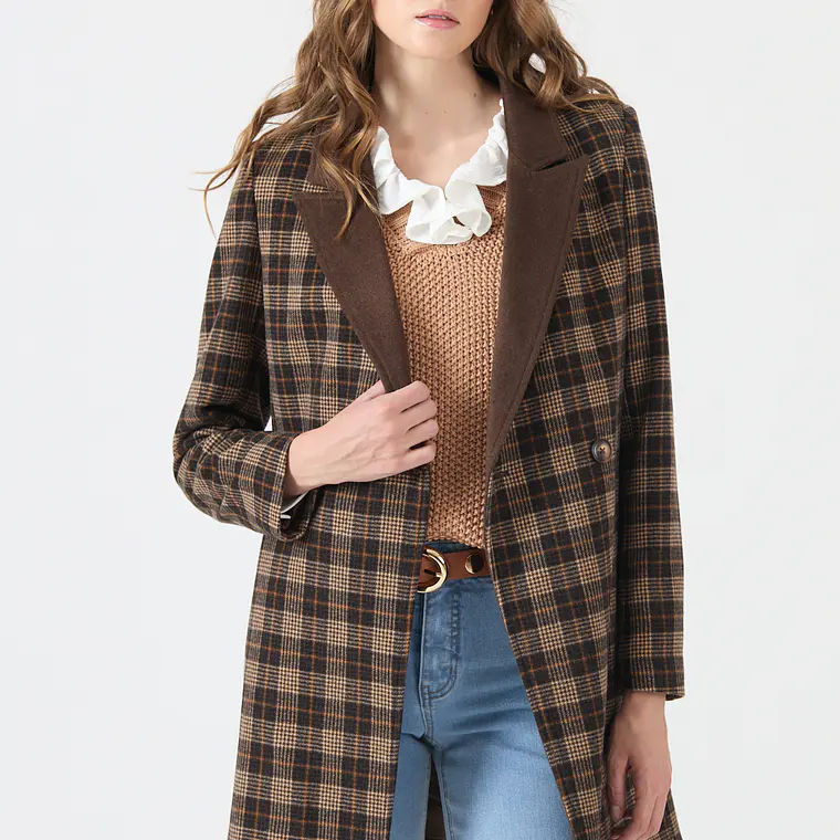 ABRIGO CUELLO SASTRE CON LANA CUADRILLE CAFÉ (TALLA M y L) 3