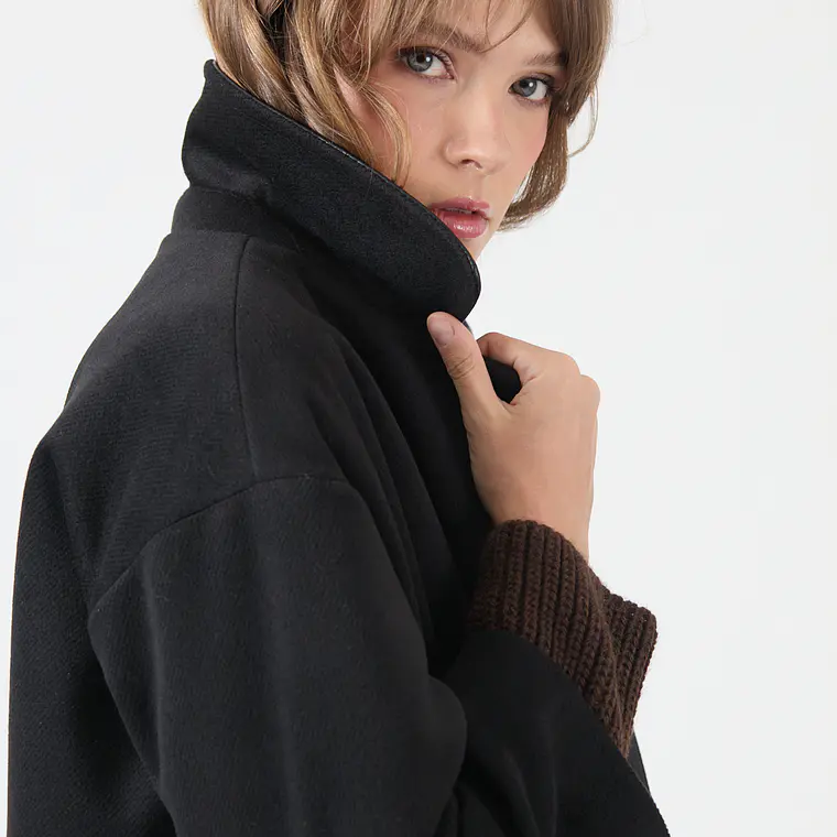 ABRIGO CUELLO CAMISERO MELANGE NEGRO (TALLA M y XL) 2