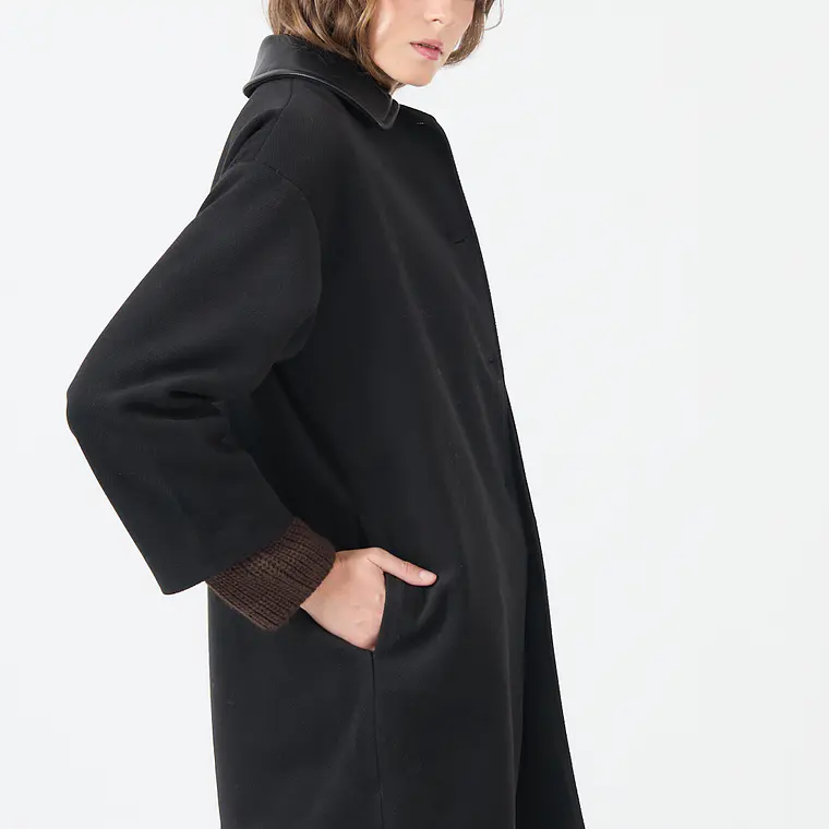 ABRIGO CUELLO CAMISERO MELANGE NEGRO (TALLA M y XL) 4