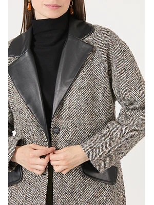 ABRIGO CUELLO SASTRE CON LANA MELANGE NEGRO (TALLA S a XL)