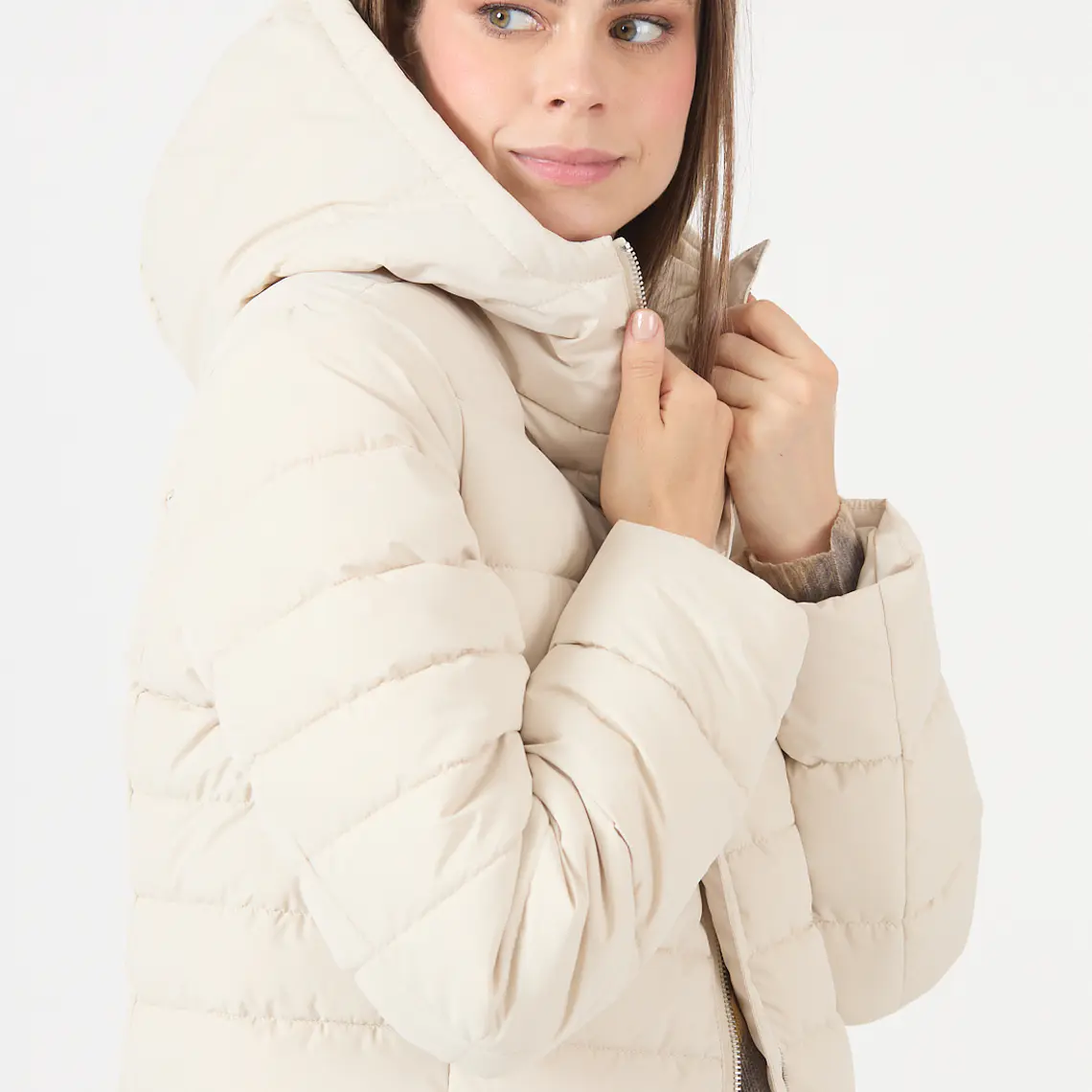 PARKA CUELLO CON GORRO COLOR CRUDO (TALLA L) 2