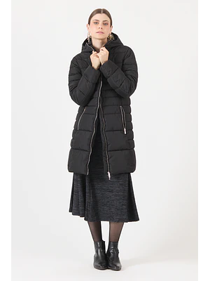 PARKA CUELLO CON GORRO COLOR NEGRO (TALLA S a L)