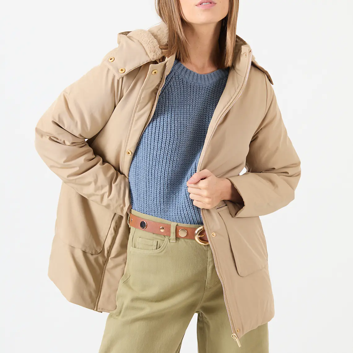 PARKA BEIGE CUELLO CON GORRO (TALLA M a XL) 2