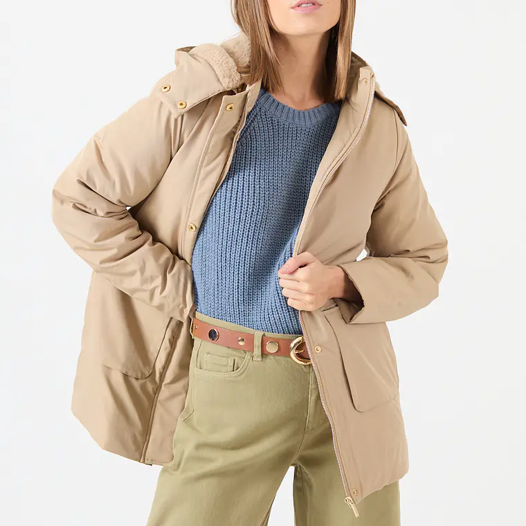 PARKA BEIGE CUELLO CON GORRO (TALLA M a XL) 2
