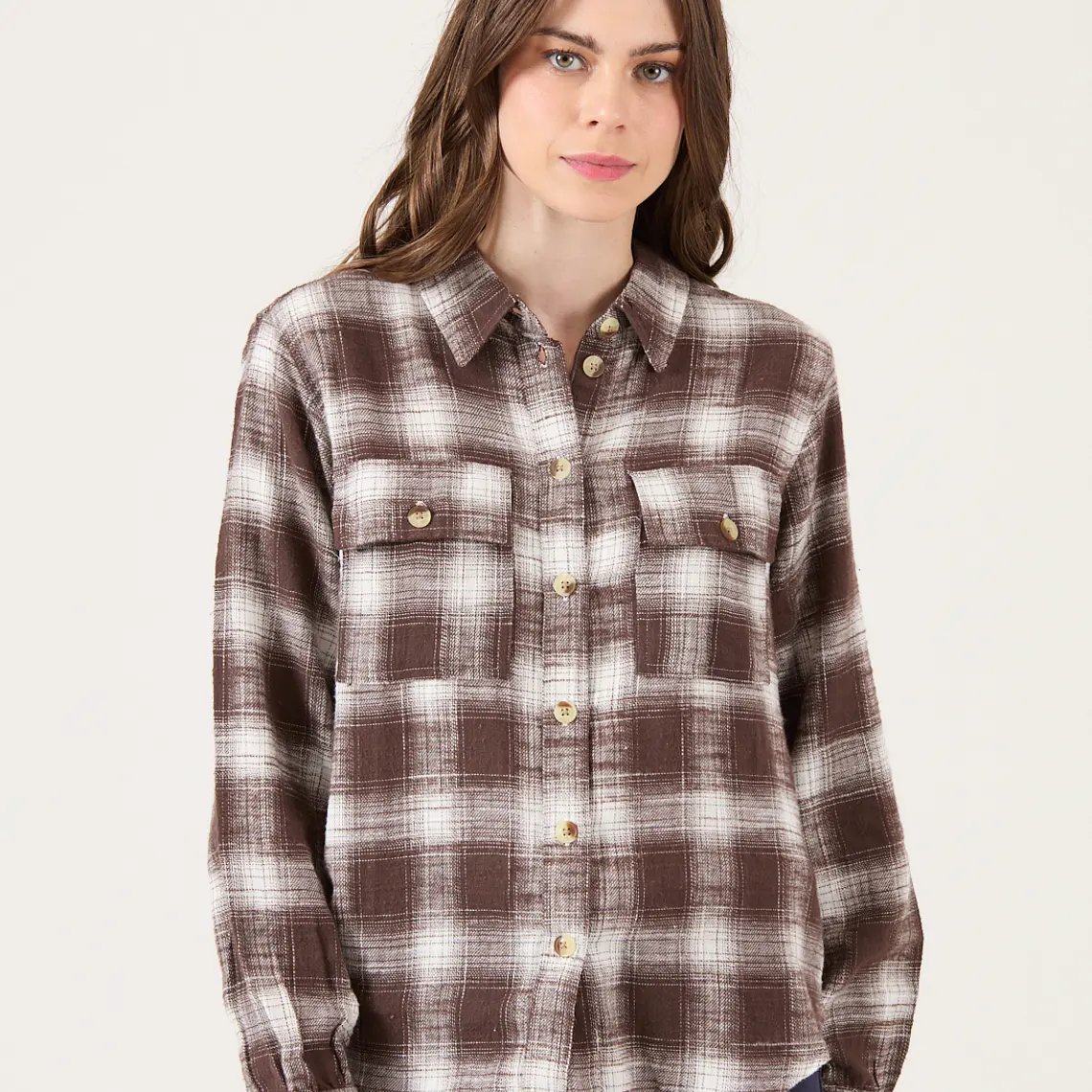 BLUSA CUADRILLE CAFÉ (TALLA S a XL) 1