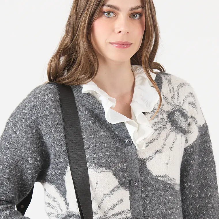 TEJIDO GRIS CON FLORES  (TALLA L y XL) 2