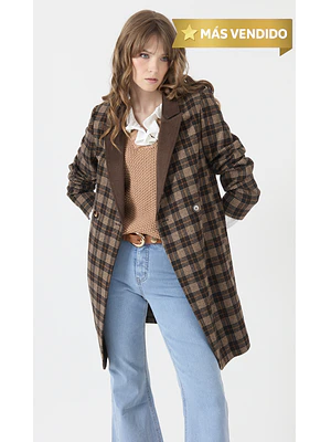 ABRIGO CUELLO SASTRE CON LANA CUADRILLE CAFÉ (TALLA M y L)