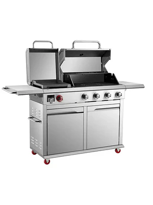 PARRILLA A GAS 4 QUEMADORES + PLANCHA ACERO INOXIDABLE DYNAGLO (70 X 185 X 129 cm)