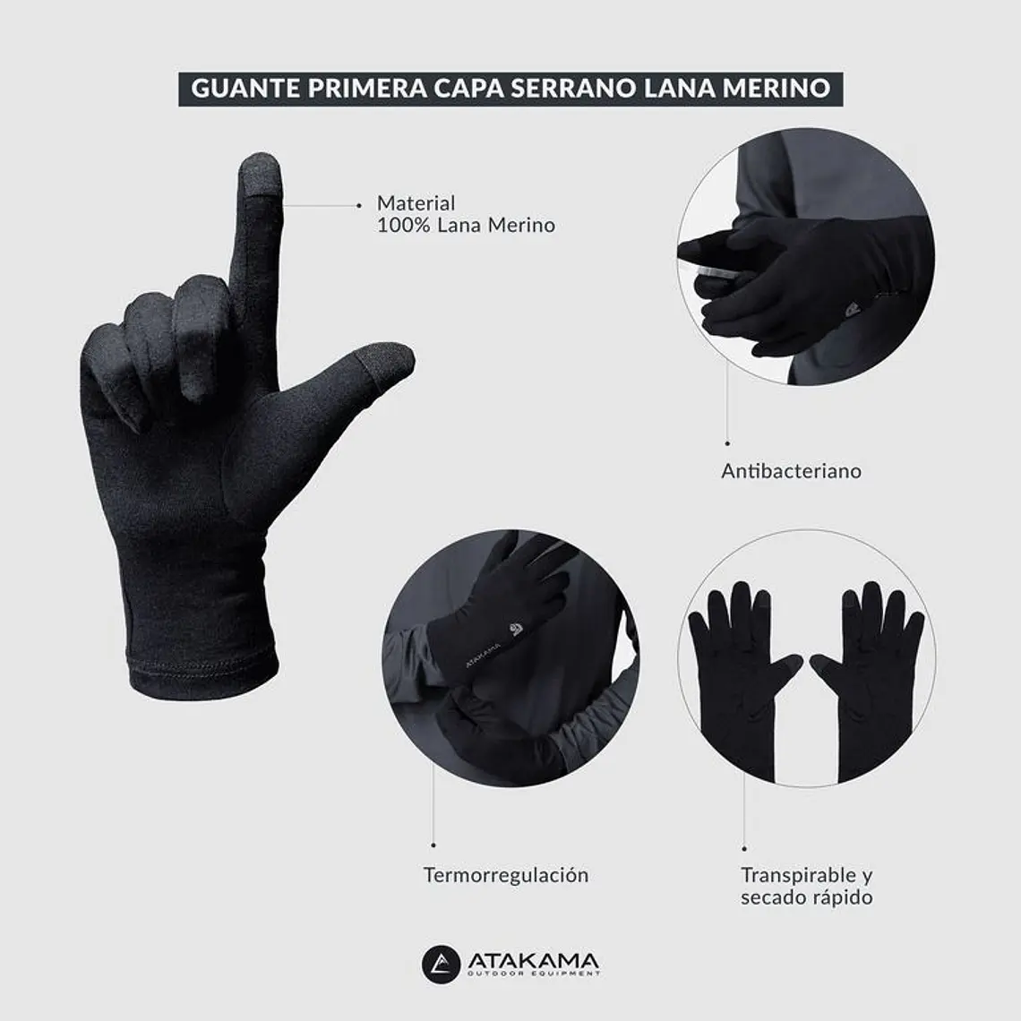 GUANTE PRIMERA CAPA SERRANO LANA MERINO NEGRO (TALLA S/M) 3