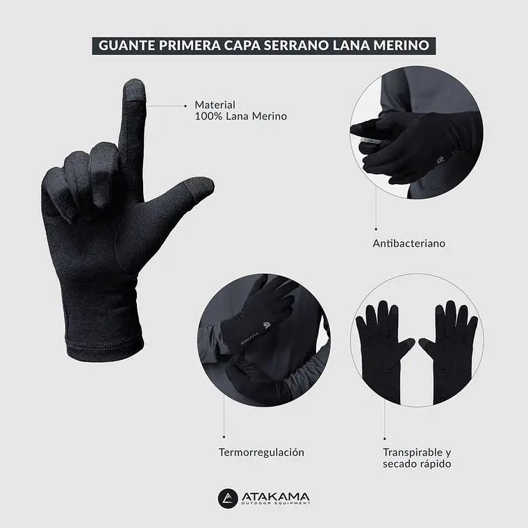 GUANTE PRIMERA CAPA SERRANO LANA MERINO NEGRO (TALLA S/M) 3