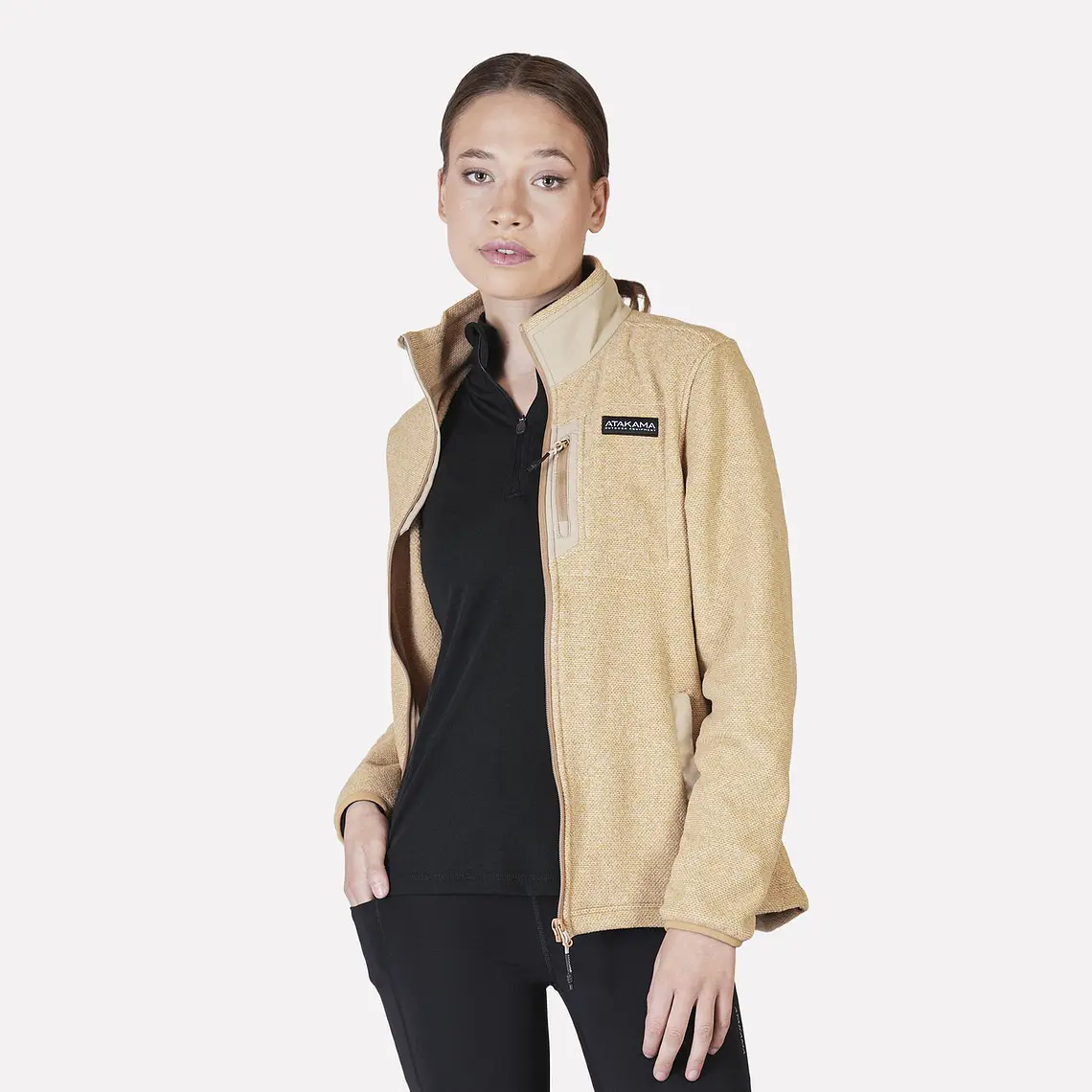 POLAR TEXTURADO FULL ZIP MUJER VENTISQUERO BEIGE (TALLAS XS a XL) 3