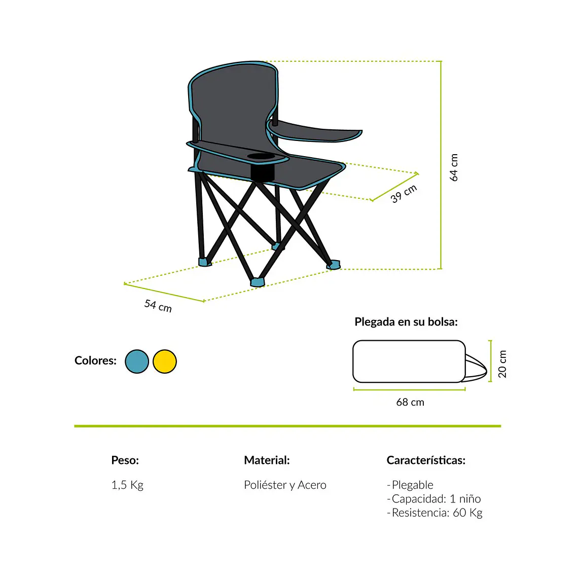 SILLA DE CAMPING NIÑOS CHAITÉN GRIS/AMARILLO 3