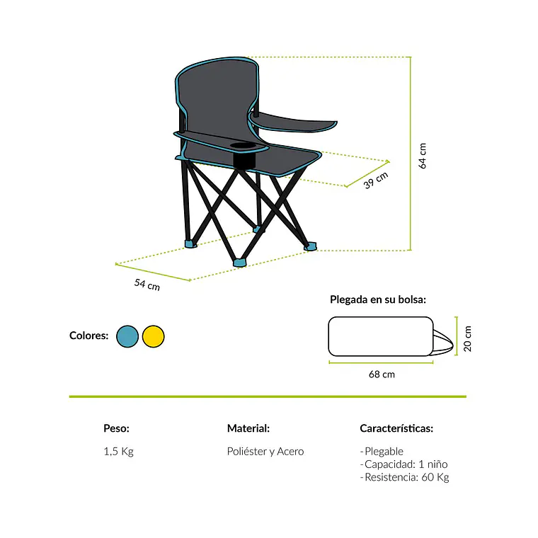 SILLA DE CAMPING NIÑOS CHAITÉN GRIS/AMARILLO 3