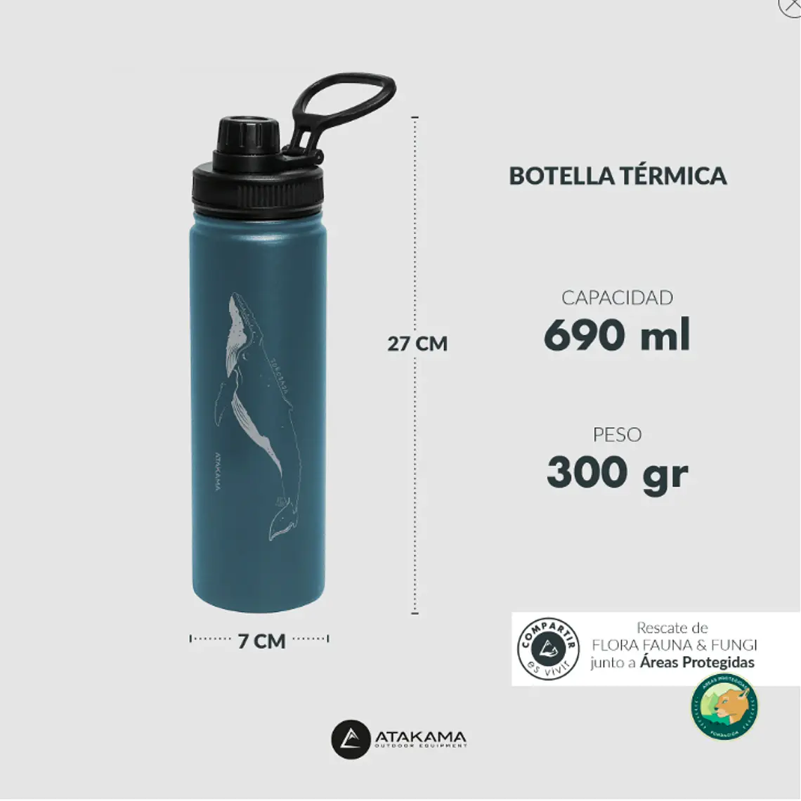 BOTELLA TÉRMICA AZUL BALLENA JOROBADA (690 ML)  4