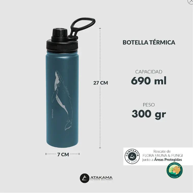 BOTELLA TÉRMICA AZUL BALLENA JOROBADA (690 ML)  4