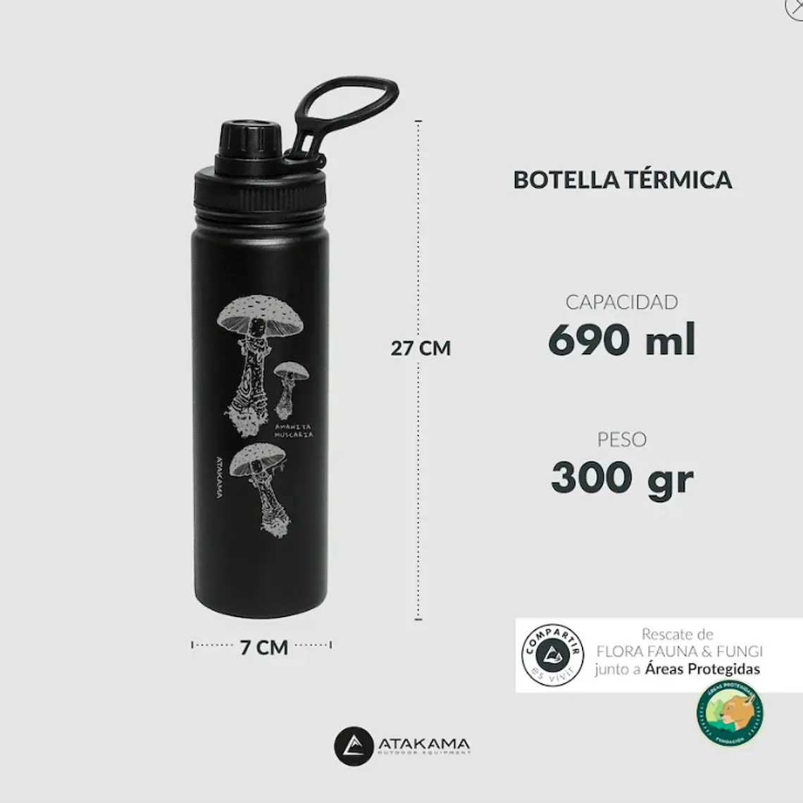 BOTELLA TÉRMICA NEGRO AMANITA MUSCARIA (690 ML) 4