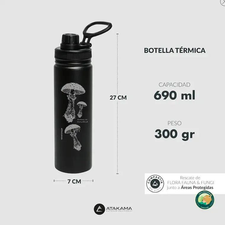 BOTELLA TÉRMICA NEGRO AMANITA MUSCARIA (690 ML) 4