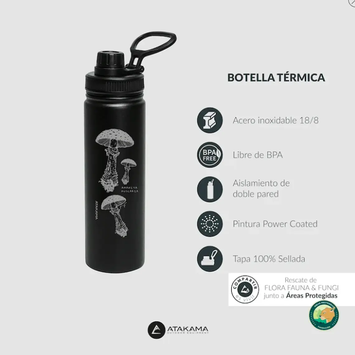 BOTELLA TÉRMICA NEGRO AMANITA MUSCARIA (690 ML) 5