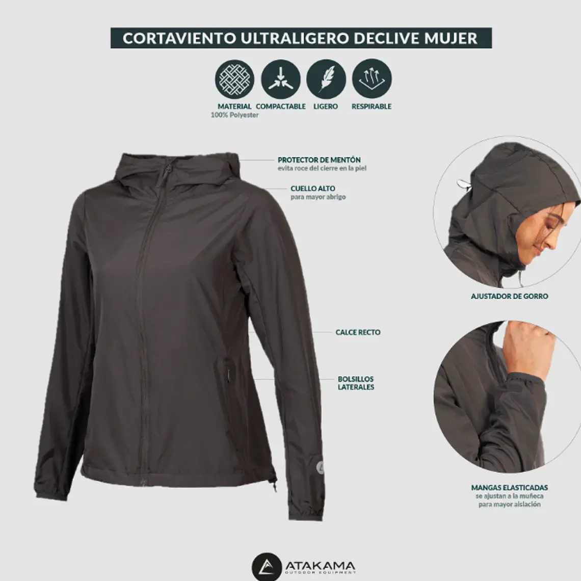 CORTAVIENTO MUJER DECLIVE GRIS (TALLA XS) 5