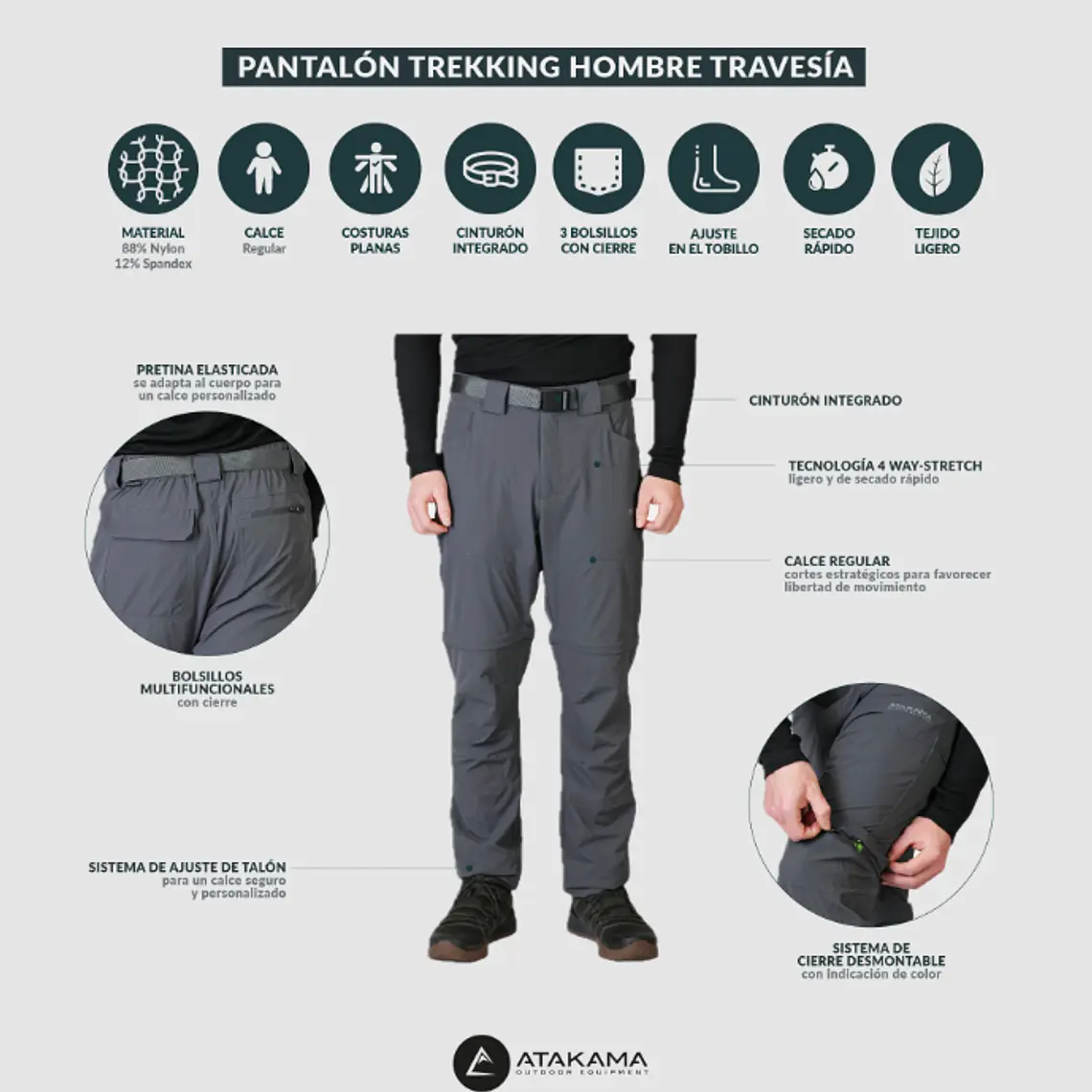 PANTALON DESMONTABLE HOMBRE TRAVESÍA GRIS (TALLAS 30 a 38)  4